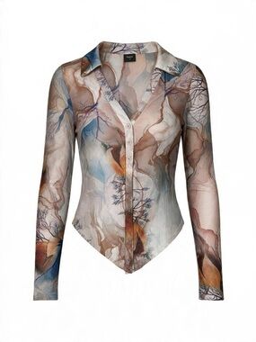BLANC CLOTHING SHEER WATERCOLOR MESH BUTTON-UP
